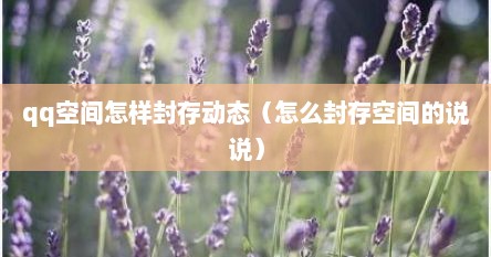 qq空间怎样封存动态（怎么封存空间的说说）