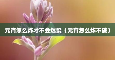 元宵怎么炸才不会爆裂（元宵怎么炸不破）