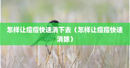 怎样让痘痘快速消下去（怎样让痘痘快速消除）