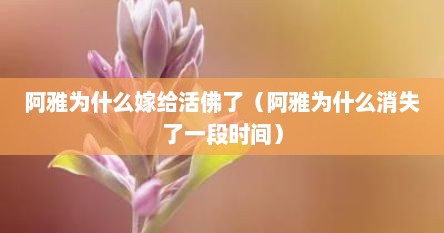 阿雅为什么嫁给活佛了（阿雅为什么消失了一段时间）