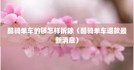 酷骑单车的锁怎样拆除（酷骑单车退款最新消息）
