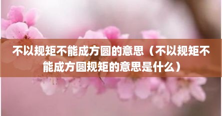 不以规矩不能成方圆的意思（不以规矩不能成方圆规矩的意思是什么）