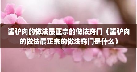 酱驴肉的做法最正宗的做法窍门（酱驴肉的做法最正宗的做法窍门是什么）