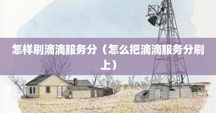 怎样刷滴滴服务分（怎么把滴滴服务分刷上）