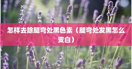 怎样去除腿弯处黑色素（腿弯处发黑怎么变白）