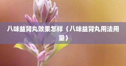 八味益肾丸效果怎样（八味益肾丸用法用量）