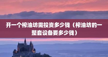 开一个榨油坊需投资多少钱（榨油坊的一整套设备要多少钱）