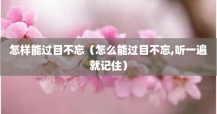 怎样能过目不忘（怎么能过目不忘,听一遍就记住）