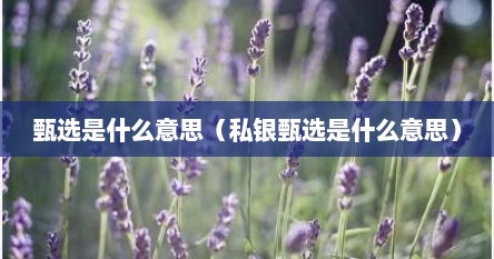 甄选是什么意思（私银甄选是什么意思）