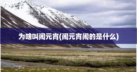 为啥叫闹元宵(闹元宵闹的是什么)