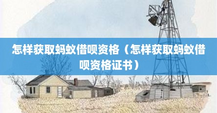 怎样获取蚂蚁借呗资格（怎样获取蚂蚁借呗资格证书）