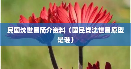 民国沈世昌简介资料（国民党沈世昌原型是谁）