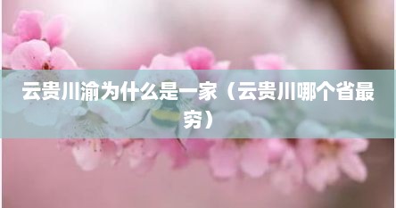 云贵川渝为什么是一家（云贵川哪个省最穷）