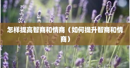 怎样提高智商和情商（如何提升智商和情商）