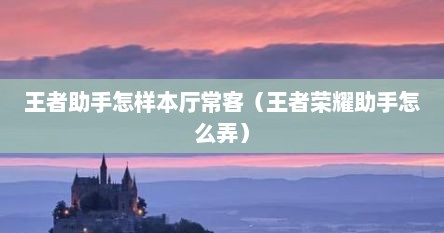 王者助手怎样本厅常客（王者荣耀助手怎么弄）