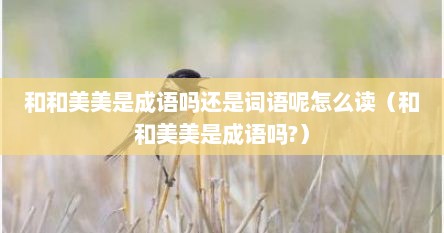 和和美美是成语吗还是词语呢怎么读（和和美美是成语吗?）