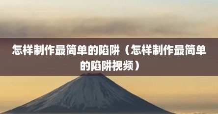 怎么做陷阱又简单又好用（怎么制作陷阱在家）