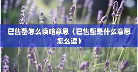 已售罄怎么读啥意思（已售罄是什么意思怎么读）