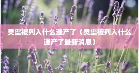 灵渠被列入什么遗产了（灵渠被列入什么遗产了最新消息）