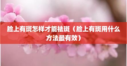 脸上有斑怎样才能祛斑（脸上有斑用什么方法最有效）