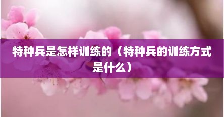 特种兵是怎样训练的（特种兵的训练方式是什么）