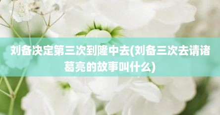 刘备决定第三次到隆中去(刘备三次去请诸葛亮的故事叫什么)