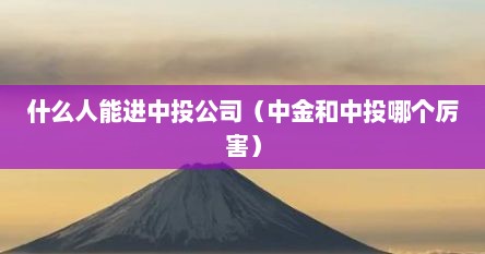 什么人能进中投公司（中金和中投哪个厉害）