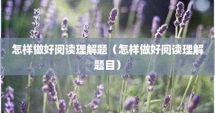 怎样做好阅读理解题（怎样做好阅读理解题目）