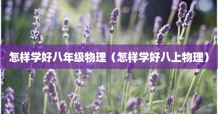 怎样学好八年级物理（怎样学好八上物理）