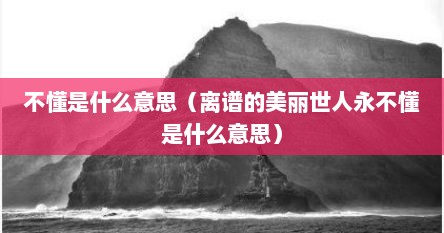 不懂是什么意思（离谱的美丽世人永不懂是什么意思）