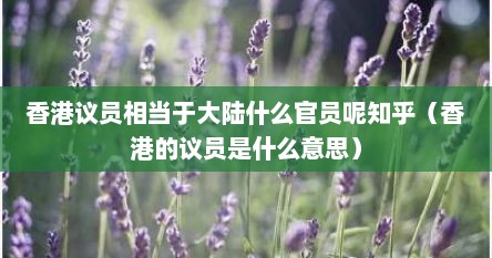 香港议员相当于大陆什么官员呢知乎（香港的议员是什么意思）