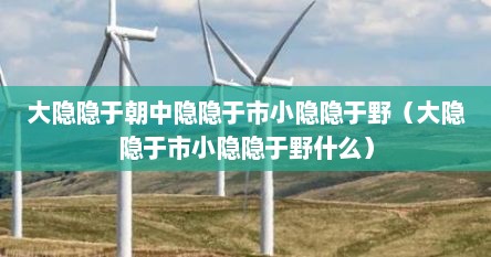 大隐隐于朝中隐隐于市小隐隐于野（大隐隐于市小隐隐于野什么）