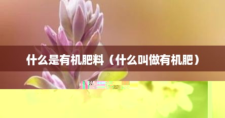 什么是有机肥料（什么叫做有机肥）