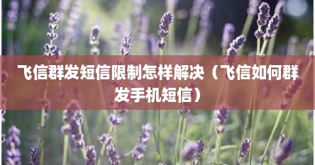 飞信群发短信限制怎样解决（飞信如何群发手机短信）