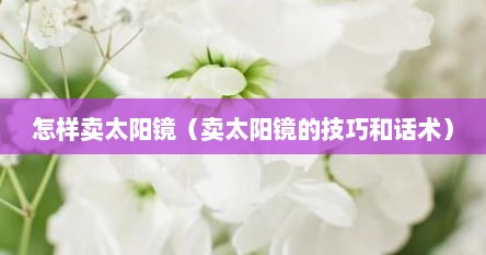 怎样卖太阳镜（卖太阳镜的技巧和话术）