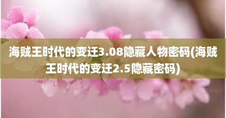 海贼王时代的变迁3.08隐藏人物密码(海贼王时代的变迁2.5隐藏密码)