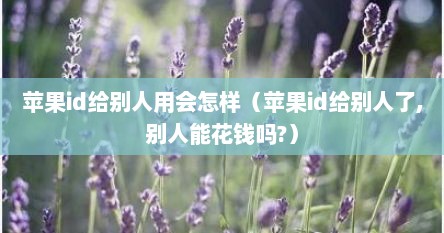 苹果id给别人用会怎样（苹果id给别人了,别人能花钱吗?）