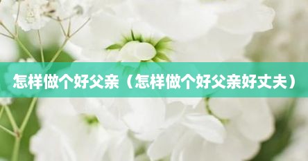 怎样做个好父亲（怎样做个好父亲好丈夫）