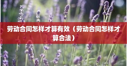 劳动合同怎样才算有效（劳动合同怎样才算合法）