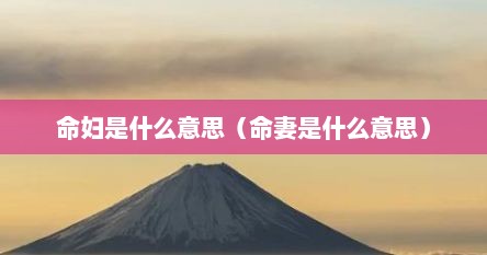 命妇是什么意思（命妻是什么意思）