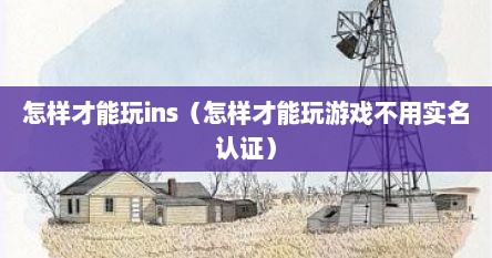 怎样才能玩ins（怎样才能玩游戏不用实名认证）