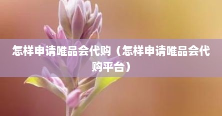 怎样申请唯品会代购（怎样申请唯品会代购平台）