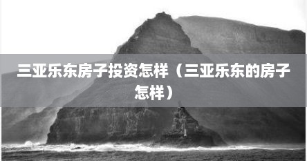 三亚乐东房子投资怎样（三亚乐东的房子怎样）