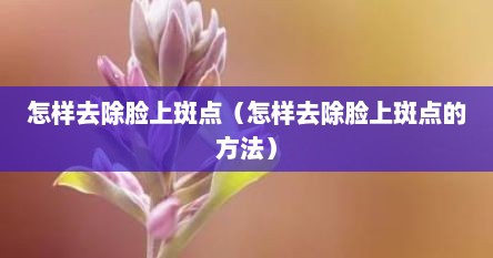 怎样去除脸上斑点（怎样去除脸上斑点的方法）