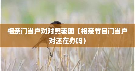 相亲门当户对对照表图（相亲节目门当户对还在办吗）