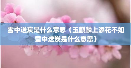 雪中送炭是什么意思（玉麒麟上添花不如雪中送炭是什么意思）