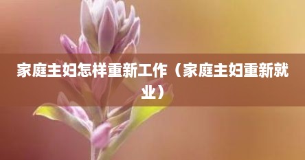 家庭主妇怎样重新工作(家庭主妇重新就业) 家庭主妇怎样重新工作(家庭主妇重新就业)