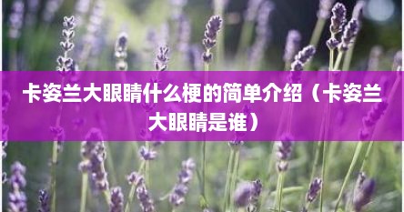 卡姿兰大眼睛什么梗的简单介绍（卡姿兰大眼睛是谁）