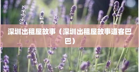 深圳出租屋故事（深圳出租屋故事道客巴巴）