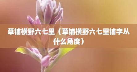 草铺横野六七里（草铺横野六七里铺字从什么角度）